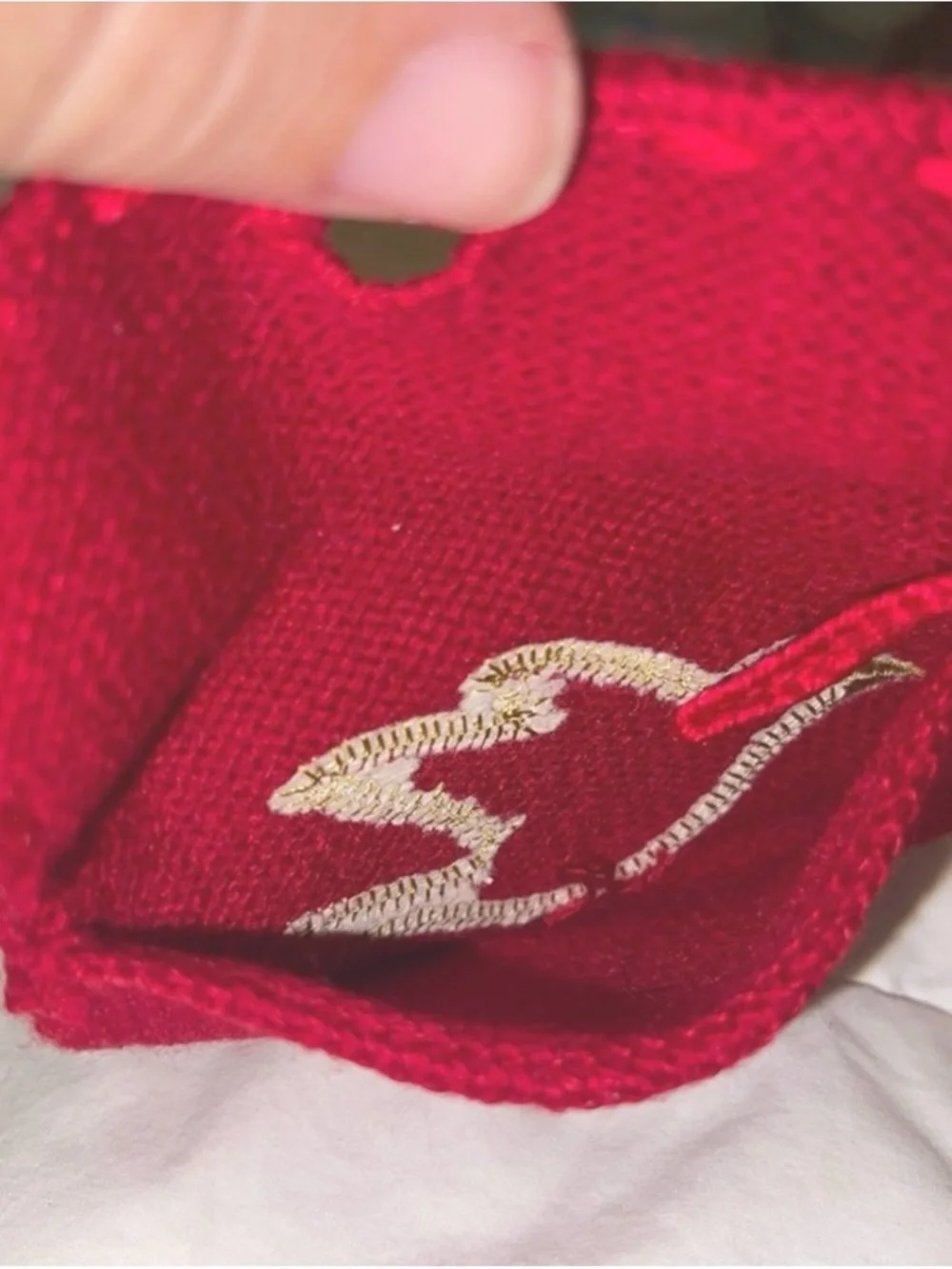 Red Knitted Bird/Dove Appliqué Pouch Wallet